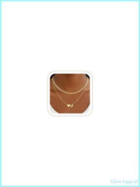 14K Gold Plated Initial Necklace Letter M Heart Pendant Layered Chain